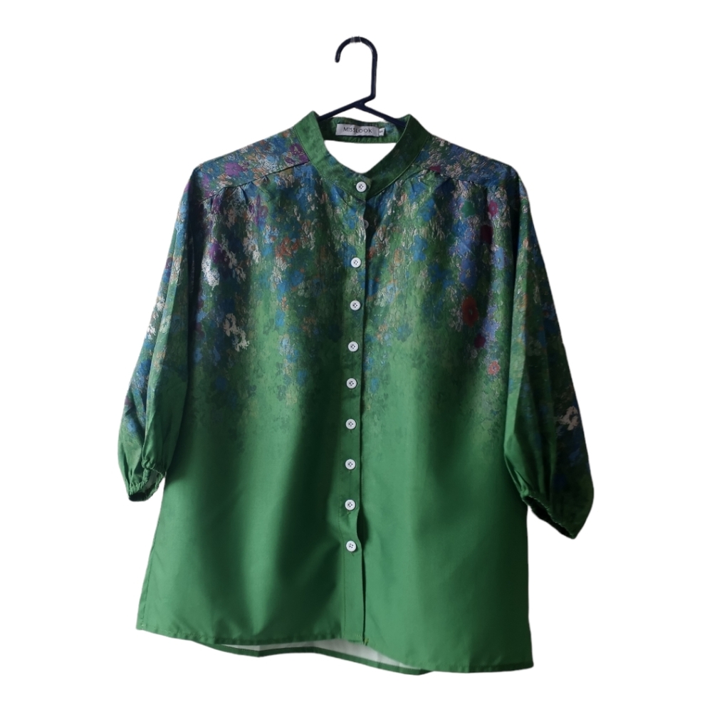 MISSLOOK Women’s Green Floral Boho Blouse 3/4 Sleeve Size S - Picture 5 of 14